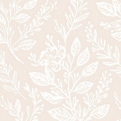 Exquisite Botanical Delight Artistic Flourish Hand Drawn Style Seamless Pattern On Pastel Peach Tone