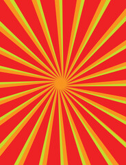 Red background with red sun rays. Abstract summer sun shine.