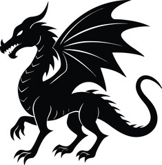 Silhouette of a Majestic Winged Dragon in a Protective Stance