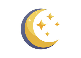 Crescent Moon with Stars in the Night Sky Vector Illustration Peaceful Lunar Landscape Scene
