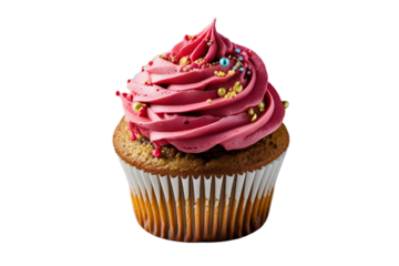 Delectable vanilla cupcake with sprinkles on isolated transparent background