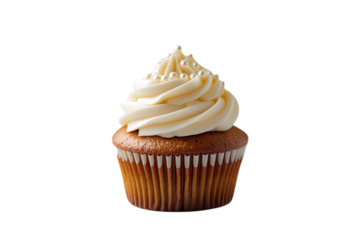 Delectable vanilla cupcake with sprinkles on isolated transparent background