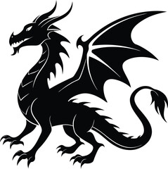 Silhouette of a Majestic Winged Dragon in a Protective Stance