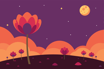 night landscape with flowers