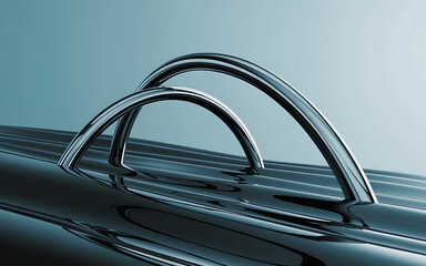 Fototapeta premium Abstract Metallic Arches On Fluid Surface Reflective Modern Design Chrome Elements Cool Tones Smooth Texture Minimalist Concept Background