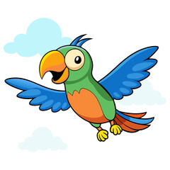 Fototapeta premium A cute cartoon illustration depicts a blue and yellow macaw parrot, 