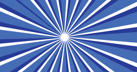 Sky blue radial beam sunrise or sunset light retro design illustration. Light sunburst glowing background.