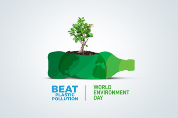 #BeatPlasticPollution, World Environment day concept 2023 3d tree background. 
