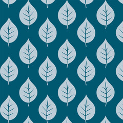Abstract vintage leaf seamless pattern for fabric. Blue and white background.