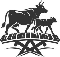 Silhouette of a cow with calf vector