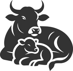 Silhouette of a cow with calf vector