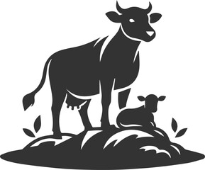 Silhouette of a cow with calf vector