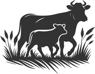 Silhouette of a cow with calf vector