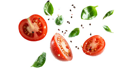 Basil and tomato flying through the air png
