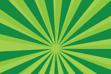 Green sun rays background with halftone. Cartoon funny retro pattern strip mock up.