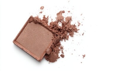 Fototapeta premium Crumbled brown eyeshadow on white background: makeup and beauty concept