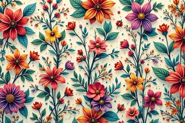 Obraz premium Intricate, flowing floral pattern, continuous design , wallpaper, vintage, background