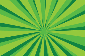 Green sun rays background with halftone. Cartoon funny retro pattern strip mock up.