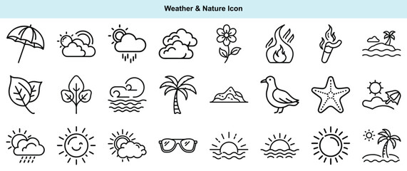  Weather & Nature Icons Set: Climate, Environment, Seasons