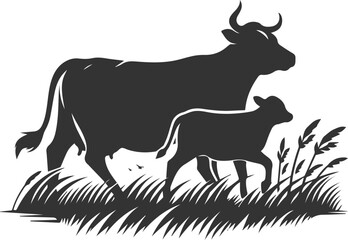 Silhouette of a cow with calf vector