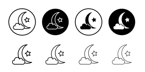 Moon and stars icon Flat simple outline set