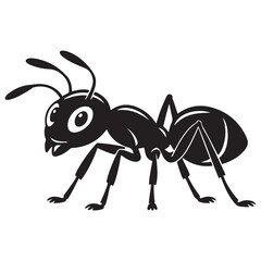 cartoon ant insect . Side view Vector Black silhouettes. with white background
