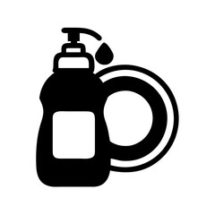 Dish soap bottle and plate vector icon for cleaning supplies and household chores illustration