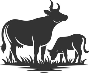 Silhouette of a cow with calf vector