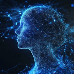 Abstract digital representation of human face with glowing connections