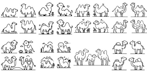 Line vector collection of camel animals