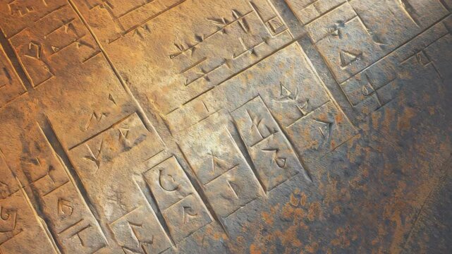 Ancient-looking stone tablet with inscribed symbols and weathering, creating a weathered and mysterious texture.