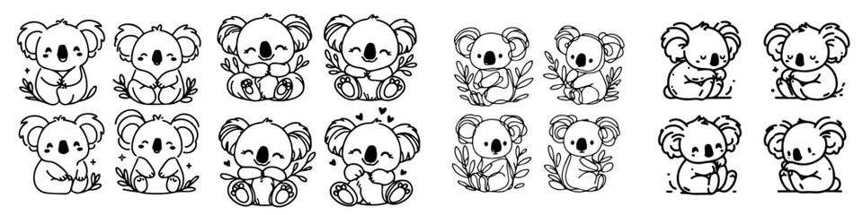 Collection of line vectors of koala animals