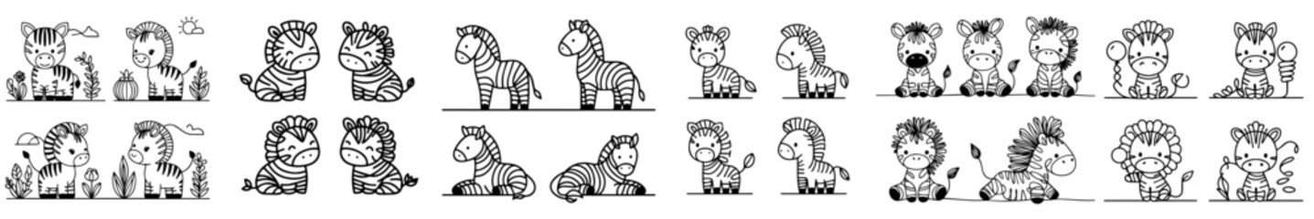 Collection of line vectors of horse animals