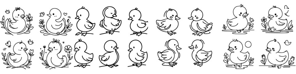 Collection of line vectors of duck animals