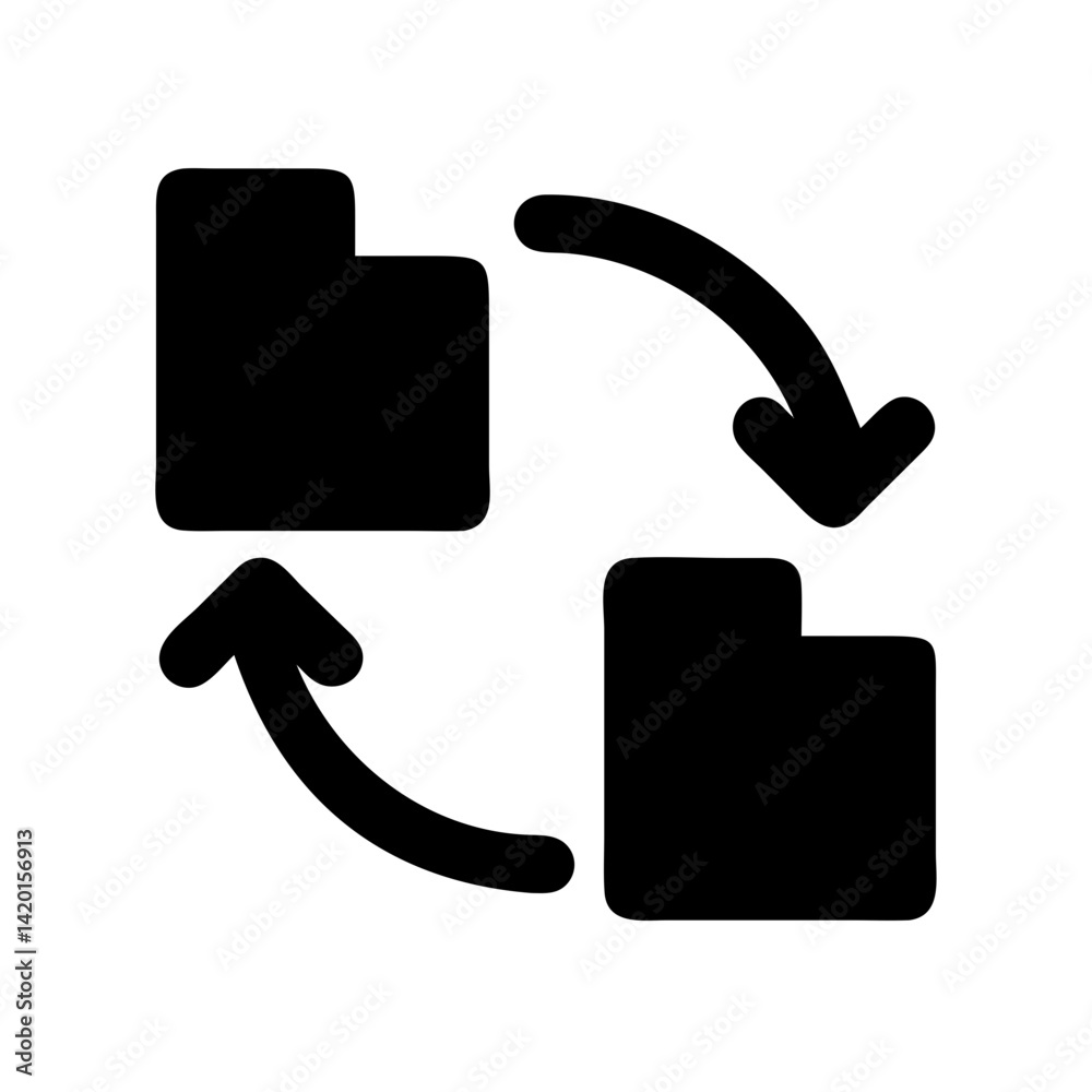 Poster folder sync icon for file transfer and data synchronization backup and migration process concept