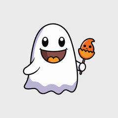Cute Ghost Holding A Piece Of Halloween Candy