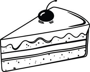 Hand-Drawn Slice of Cake Illustration with Cherry and Layers