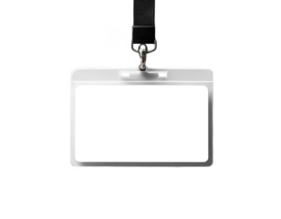 Simple ID Card: A blank identity card with a clear plastic holder hangs suspended, ready to be personalized. A symbol of access, belonging, and security.
