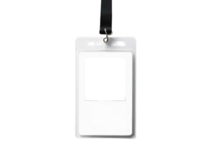 Blank Identity Badge: An identity badge ready for personalization, perfectly presented for corporate branding or employee identification in a professional setting.