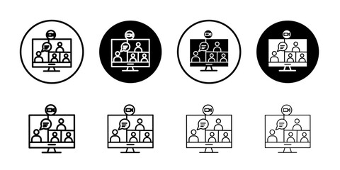 Video chat conference icon Flat simple outline set
