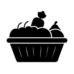 Illustration of a basket full of fresh fruits and vegetables harvest seasonal produce organic food
