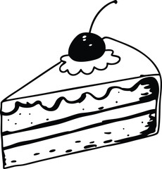 Hand-Drawn Slice of Cake Illustration with Cherry and Layers