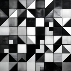 Geometric Squares Abstract Design of Triangle and Square Patterns in Black White and Gray Tones.