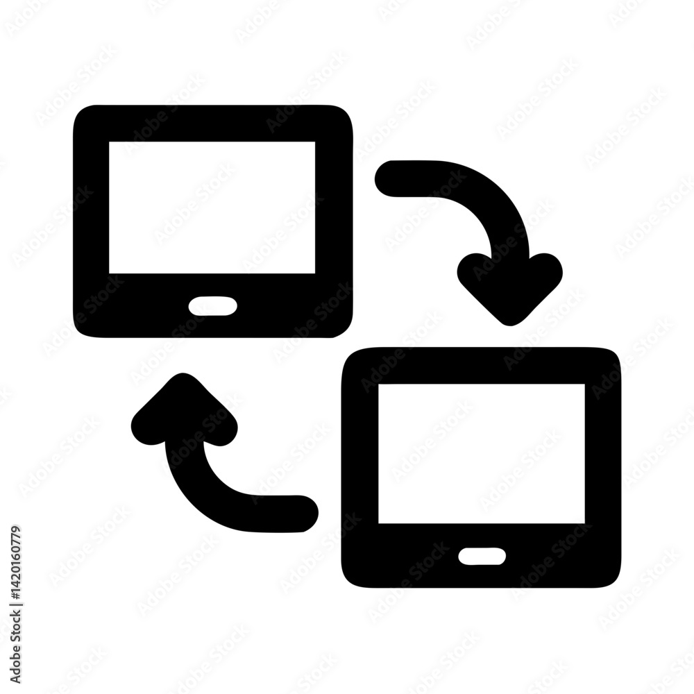 Poster data transfer between devices icon vector illustration for file sharing and cloud storage apps