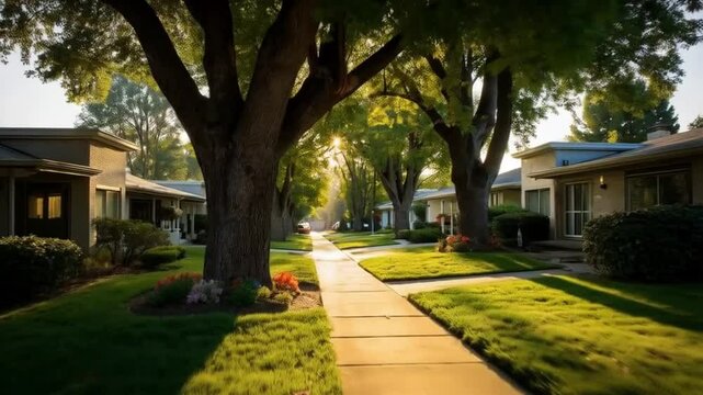 A row of houses with a path in between them