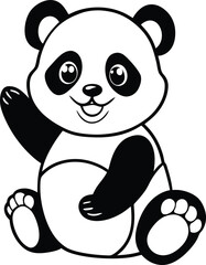 Adorable Panda Illustration Sitting and Waving With a Cheerful Expression