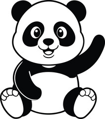 Adorable Panda Illustration Sitting and Waving With a Cheerful Expression