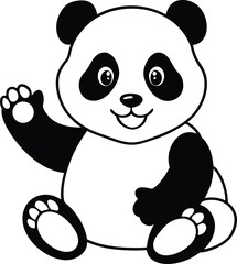 Adorable Panda Illustration Sitting and Waving With a Cheerful Expression