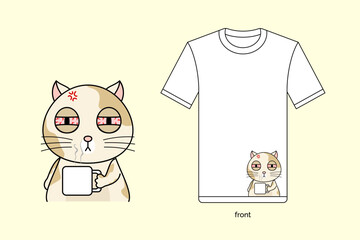 Cat sleepy. Illustration vector design with T-shirt mockup. EPS 10