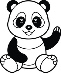 Adorable Panda Illustration Sitting and Waving With a Cheerful Expression